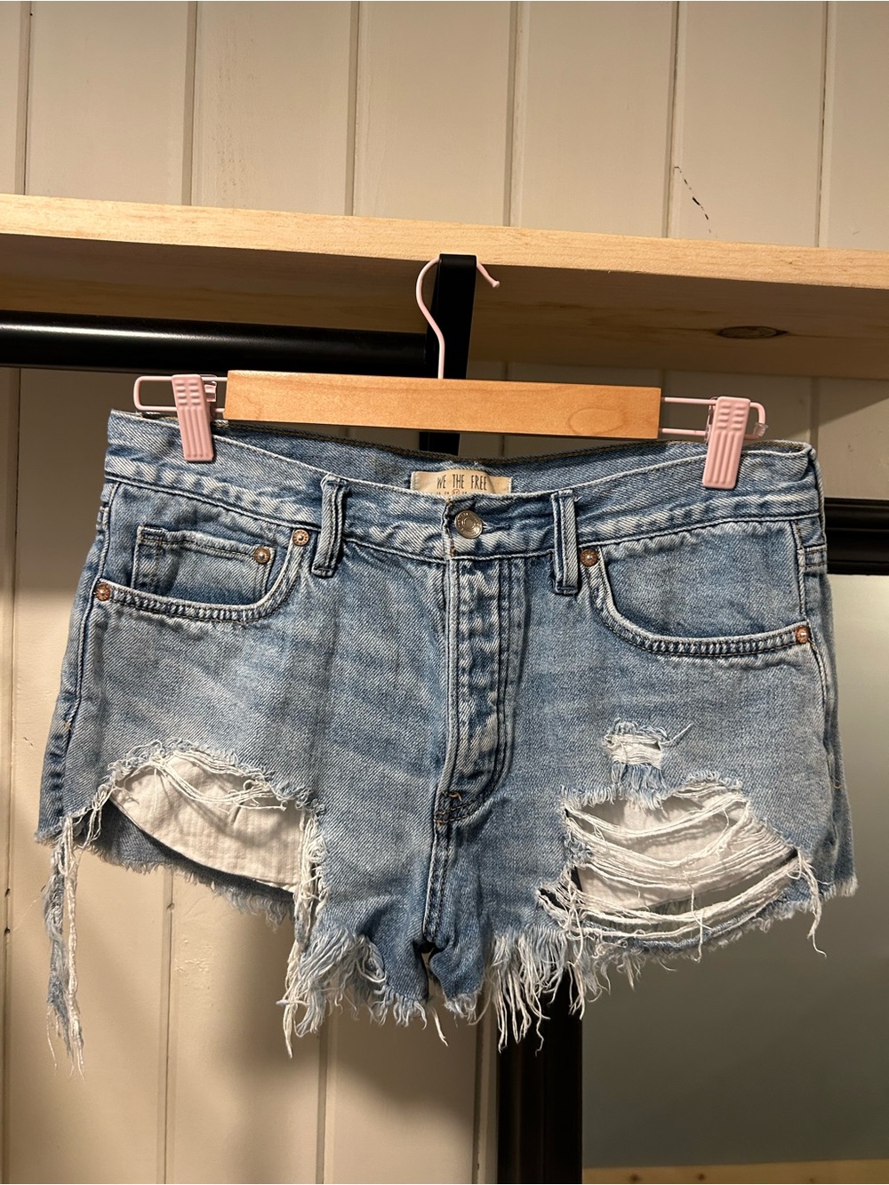 We The Free Light Blue Distressed Denim Cutoff Shorts